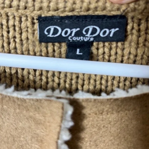 Dor Dor Couture Sherpa Faux Suede Two Tone Snap Front Cardigan Coat Large - Picture 4 of 11